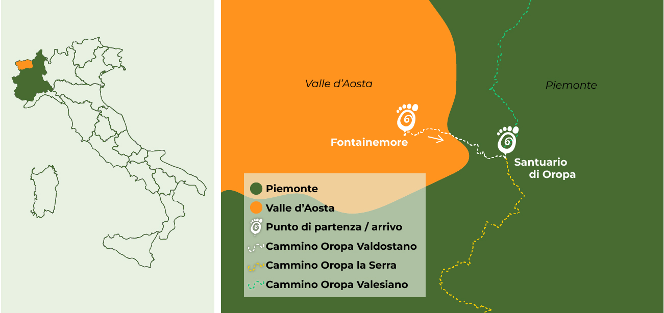 Cartina che mostra dove si trova il Cammino di Oropa Valdostano